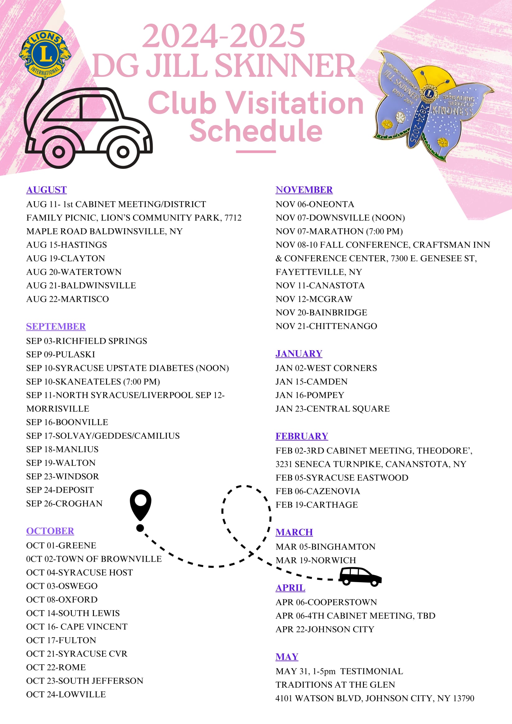 DG Jill visitation schedule